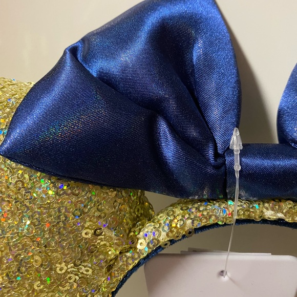Disney Minnie Ear Headband 50th Anniversary Gold Sequin With EARidescent Blue - Picture 6 of 12